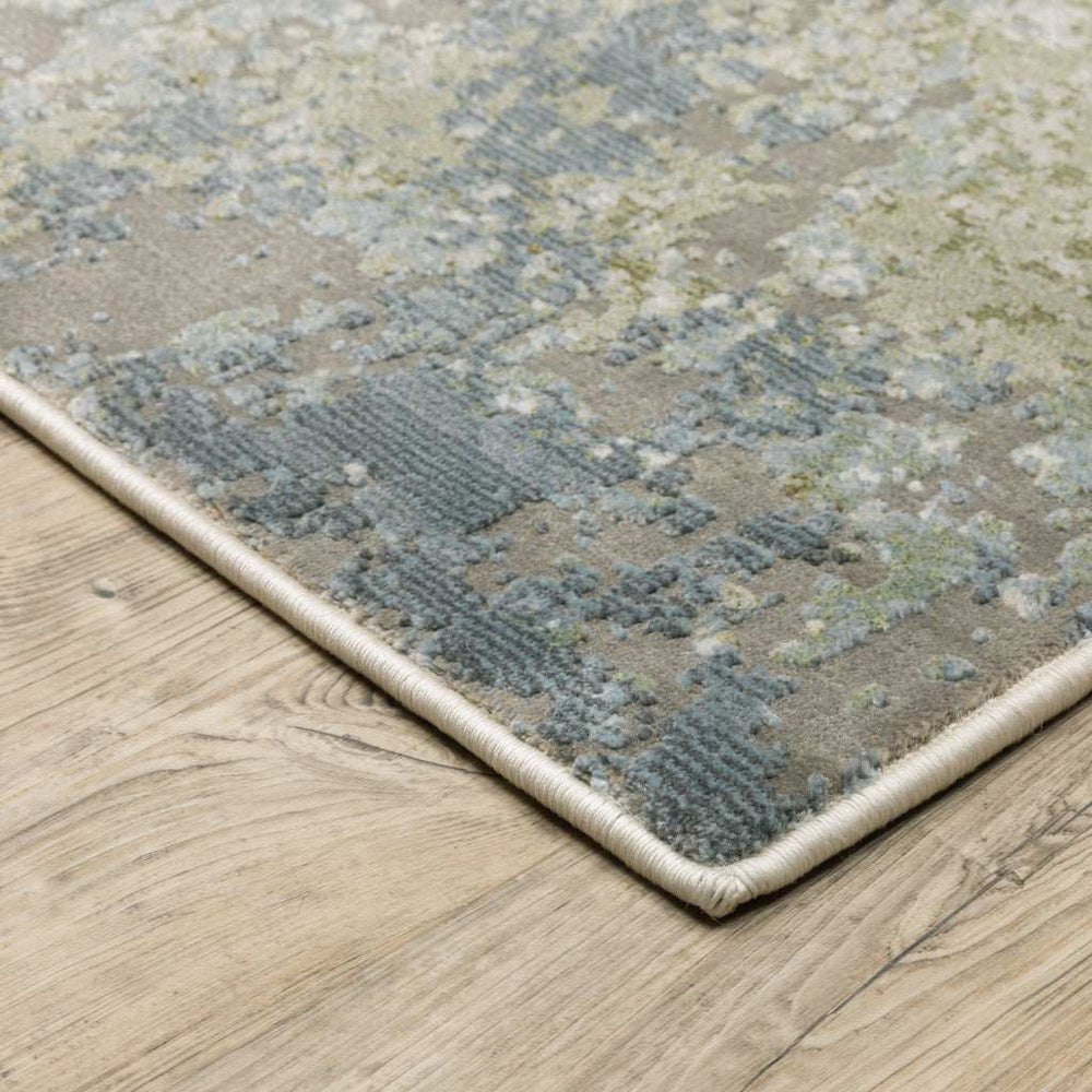 2' X 8' Blue Grey Green And Beige Abstract Power Loom Stain Resistant Runner Rug - Homeroots - Flyclothing LLC