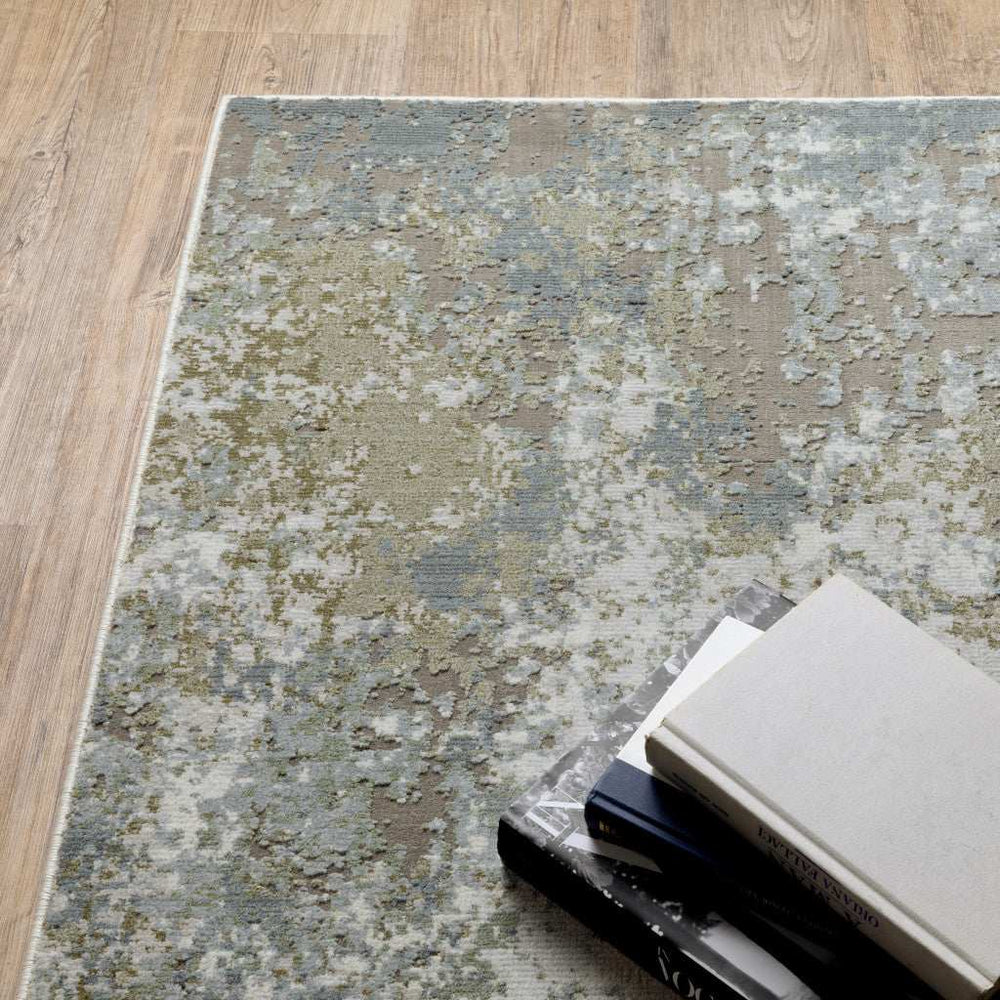2' X 8' Blue Grey Green And Beige Abstract Power Loom Stain Resistant Runner Rug - Homeroots - Flyclothing LLC