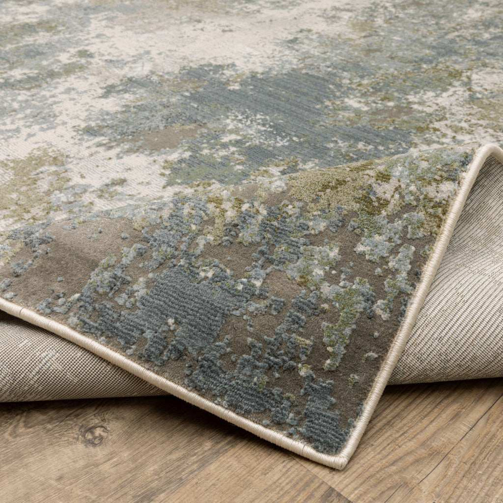 2' X 8' Blue Grey Green And Beige Abstract Power Loom Stain Resistant Runner Rug - Homeroots - Flyclothing LLC