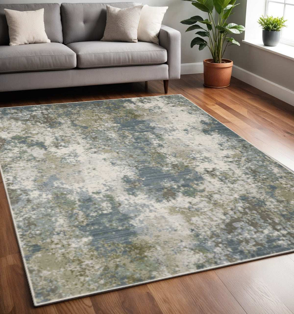 5' X 8' Blue Grey Green And Beige Abstract Power Loom Stain Resistant Area Rug - Homeroots - Flyclothing LLC