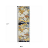 2' X 8' Yellow Gold Blue Grey Brown And Beige Abstract Power Loom Stain Resistant Runner Rug - Homeroots - Flyclothing LLC