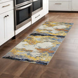 2' X 8' Yellow Gold Blue Grey Brown And Beige Abstract Power Loom Stain Resistant Runner Rug - Homeroots - Flyclothing LLC