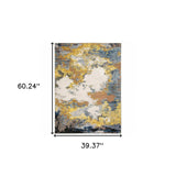 3' X 5' Yellow Gold Blue Grey Brown And Beige Abstract Power Loom Stain Resistant Area Rug - Homeroots - Flyclothing LLC