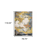 6' X 9' Yellow Gold Blue Grey Brown And Beige Abstract Power Loom Stain Resistant Area Rug - Homeroots - Flyclothing LLC