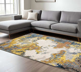 6' X 9' Yellow Gold Blue Grey Brown And Beige Abstract Power Loom Stain Resistant Area Rug - Homeroots - Flyclothing LLC