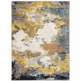 6' X 9' Yellow Gold Blue Grey Brown And Beige Abstract Power Loom Stain Resistant Area Rug - Homeroots - Flyclothing LLC
