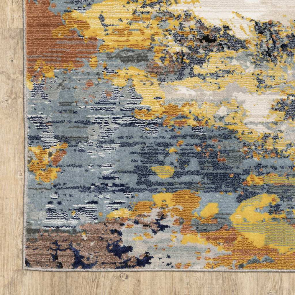 6' X 9' Yellow Gold Blue Grey Brown And Beige Abstract Power Loom Stain Resistant Area Rug - Homeroots - Flyclothing LLC
