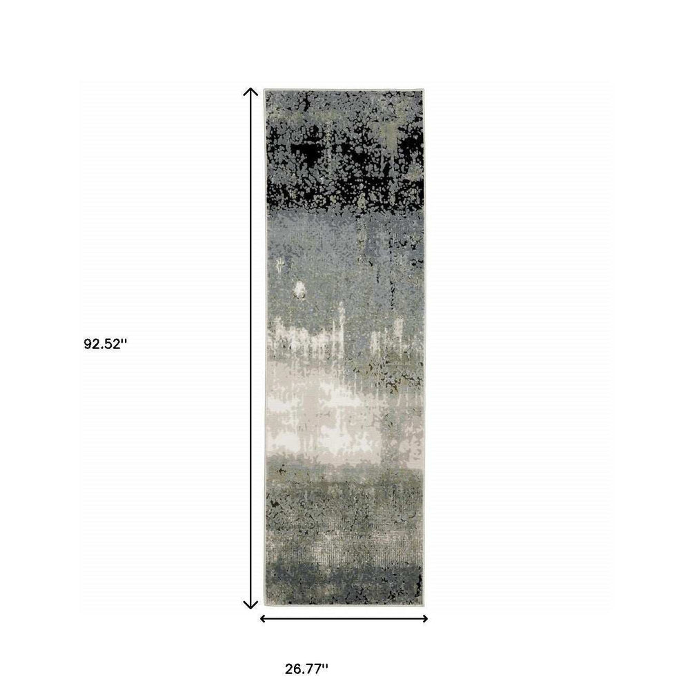 2' X 8' Blue Green Grey And Beige Abstract Power Loom Stain Resistant Runner Rug - Homeroots - Flyclothing LLC