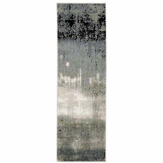 2' X 8' Blue Green Grey And Beige Abstract Power Loom Stain Resistant Runner Rug - Homeroots - Flyclothing LLC