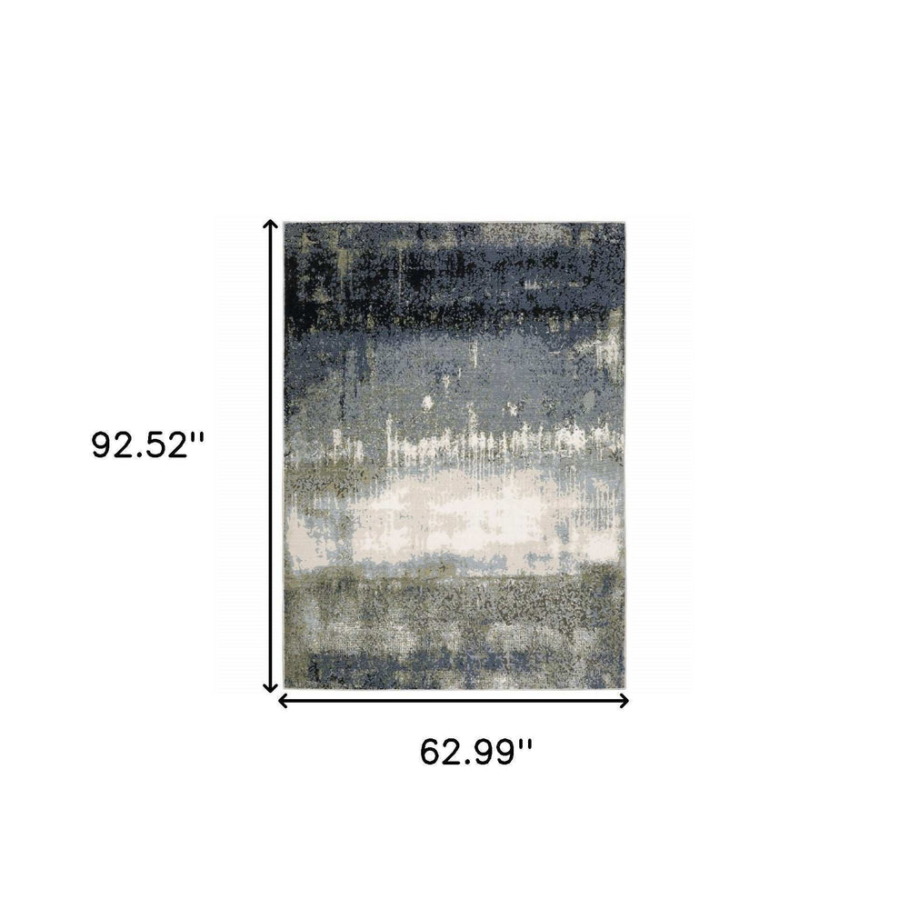 5' X 8' Blue Green Grey And Beige Abstract Power Loom Stain Resistant Area Rug - Homeroots - Flyclothing LLC