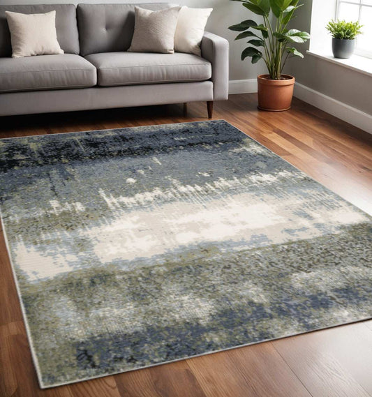 5' X 8' Blue Green Grey And Beige Abstract Power Loom Stain Resistant Area Rug - Homeroots - Flyclothing LLC
