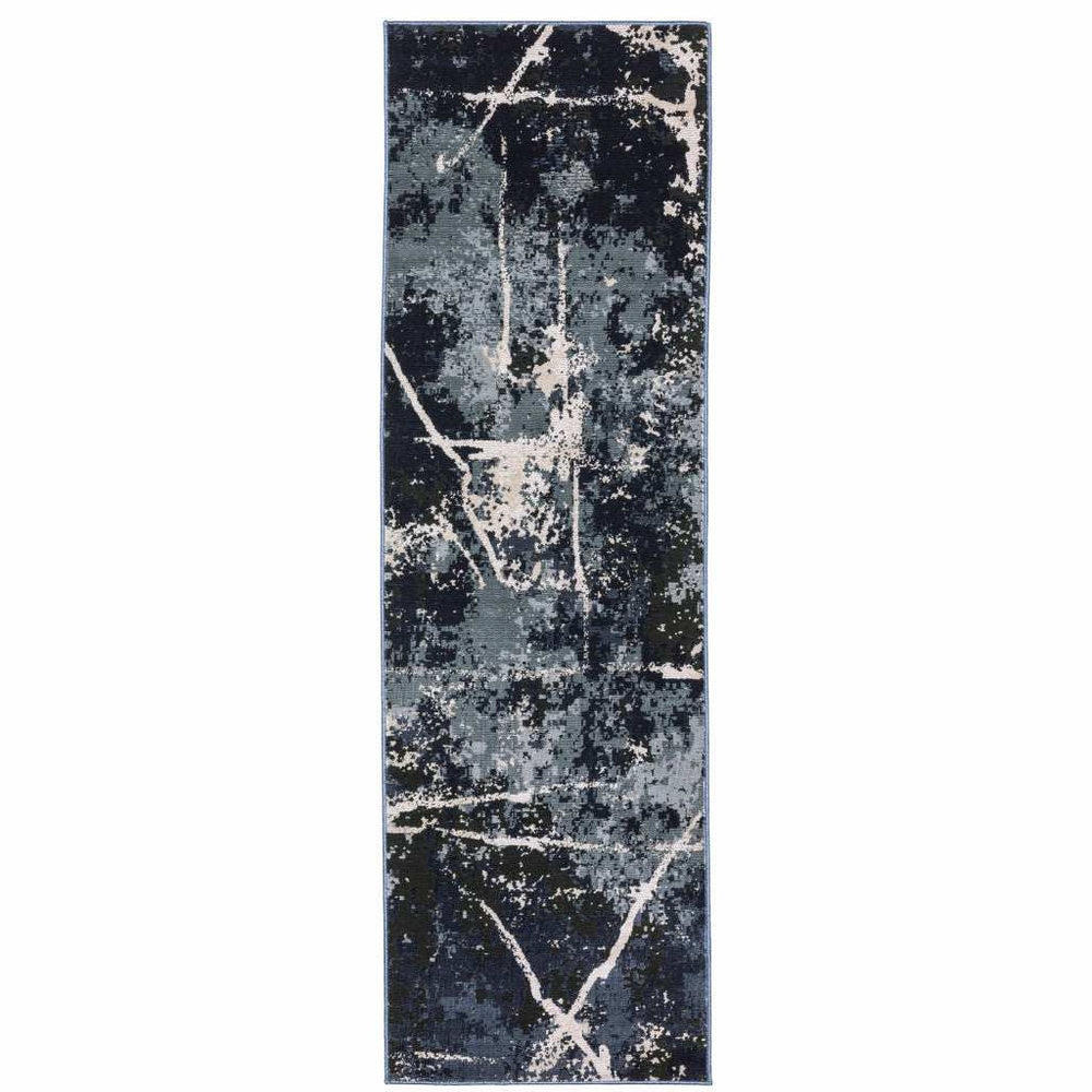 2' X 8' Blue Grey And Beige Abstract Power Loom Stain Resistant Runner Rug - Homeroots - Flyclothing LLC