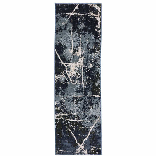 2' X 8' Blue Grey And Beige Abstract Power Loom Stain Resistant Runner Rug - Homeroots - Flyclothing LLC