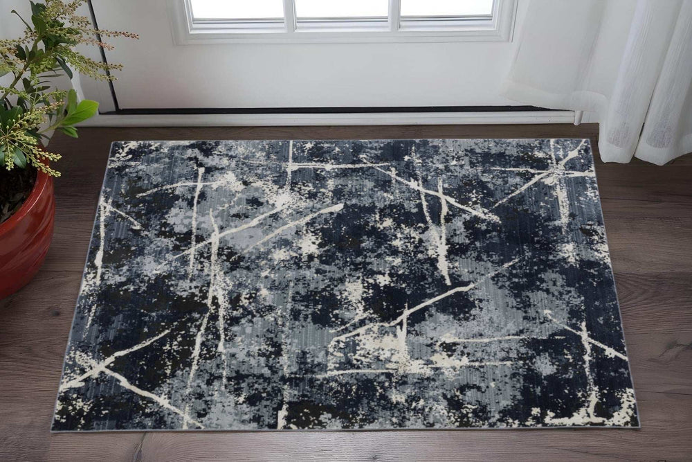 3' X 5' Blue Grey And Beige Abstract Power Loom Stain Resistant Area Rug - Homeroots - Flyclothing LLC