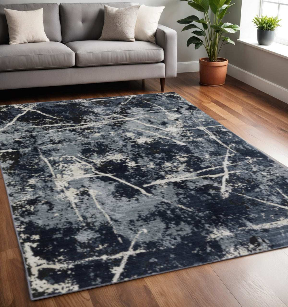 5' X 8' Blue Grey And Beige Abstract Power Loom Stain Resistant Area Rug - Homeroots - Flyclothing LLC
