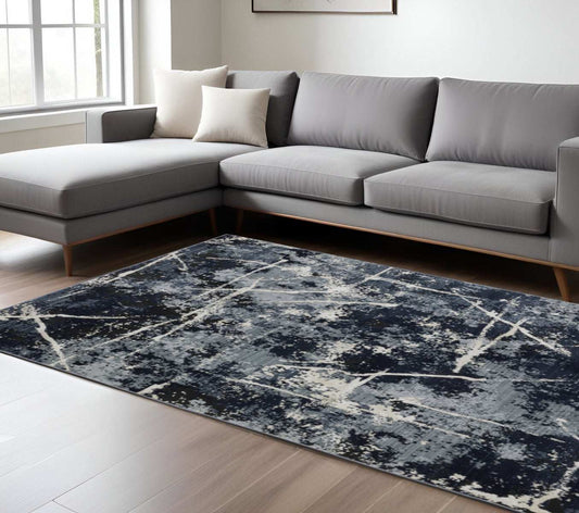 6' X 9' Blue Grey And Beige Abstract Power Loom Stain Resistant Area Rug - Homeroots - Flyclothing LLC