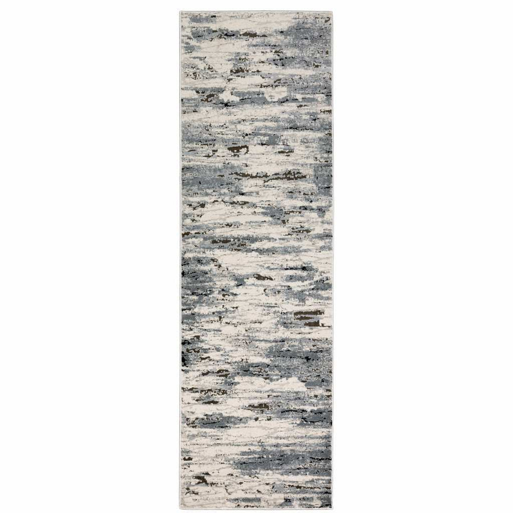 2' X 8' Blue Grey Beige And Brown Abstract Power Loom Stain Resistant Runner Rug - Homeroots - Flyclothing LLC