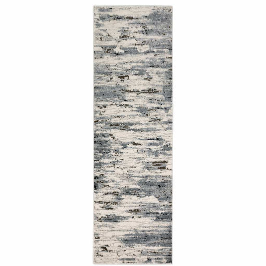 2' X 8' Blue Grey Beige And Brown Abstract Power Loom Stain Resistant Runner Rug - Homeroots - Flyclothing LLC