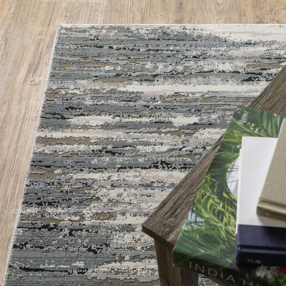 2' X 8' Blue Grey Beige And Brown Abstract Power Loom Stain Resistant Runner Rug - Homeroots - Flyclothing LLC
