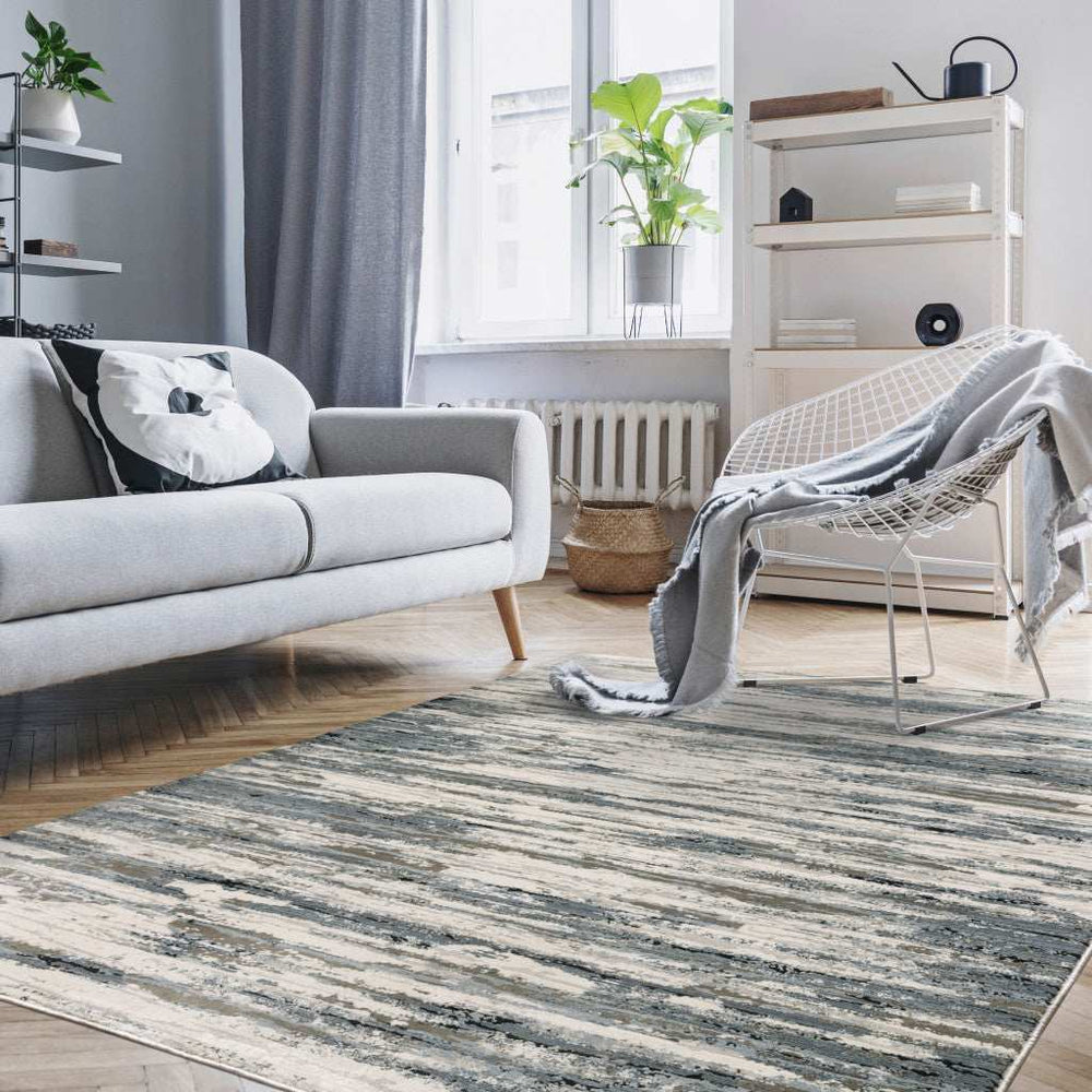 10' X 13' Blue Grey Beige And Brown Abstract Power Loom Stain Resistant Area Rug - Homeroots - Flyclothing LLC