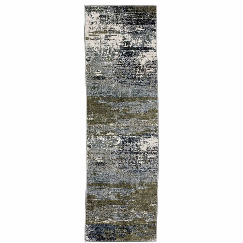 2' X 8' Blue Green Grey Brown And Beige Abstract Power Loom Stain Resistant Runner Rug - Homeroots - Flyclothing LLC
