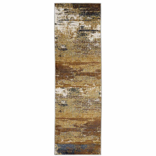 2' X 8' Gold Brown Rust Grey Blue And Beige Abstract Power Loom Stain Resistant Runner Rug - Homeroots - Flyclothing LLC