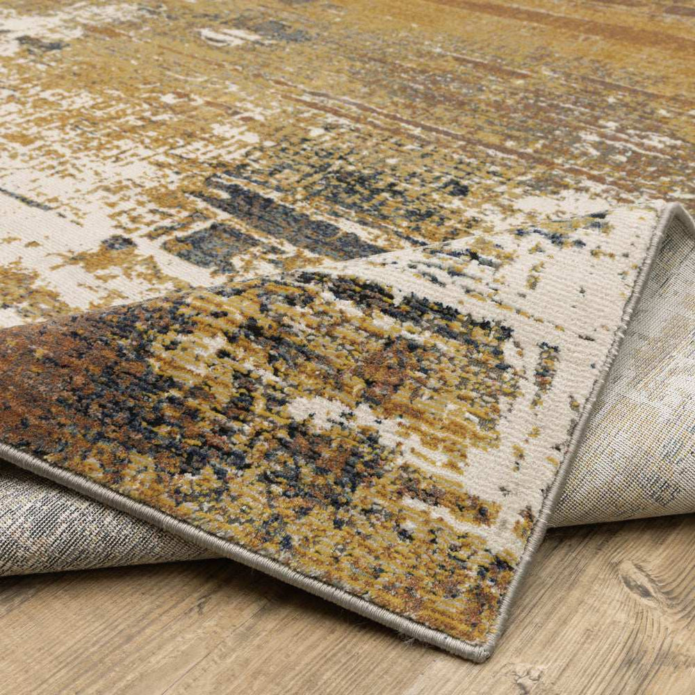 2' X 8' Gold Brown Rust Grey Blue And Beige Abstract Power Loom Stain Resistant Runner Rug - Homeroots - Flyclothing LLC