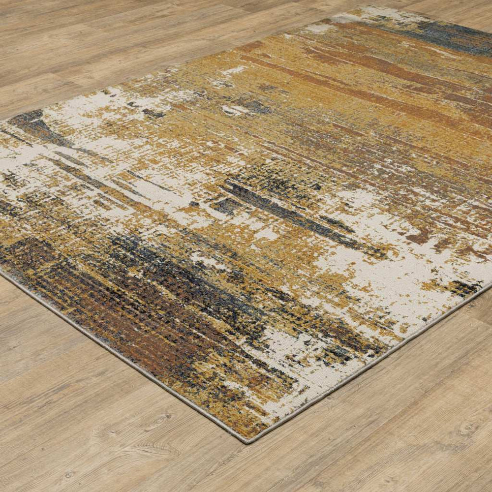3' X 5' Gold Brown Rust Grey Blue And Beige Abstract Power Loom Stain Resistant Area Rug - Homeroots - Flyclothing LLC