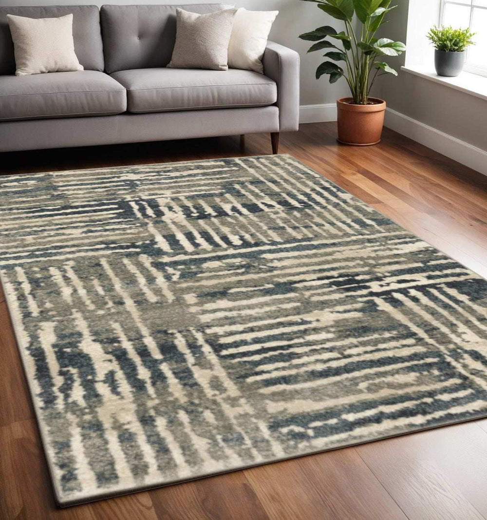 5' X 7' Blue And Beige Abstract Power Loom Stain Resistant Area Rug - Homeroots - Flyclothing LLC