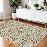 4' X 6' Beige Grey Blues Orange Yellow And Ivory Abstract Power Loom Stain Resistant Area Rug - Homeroots - Flyclothing LLC