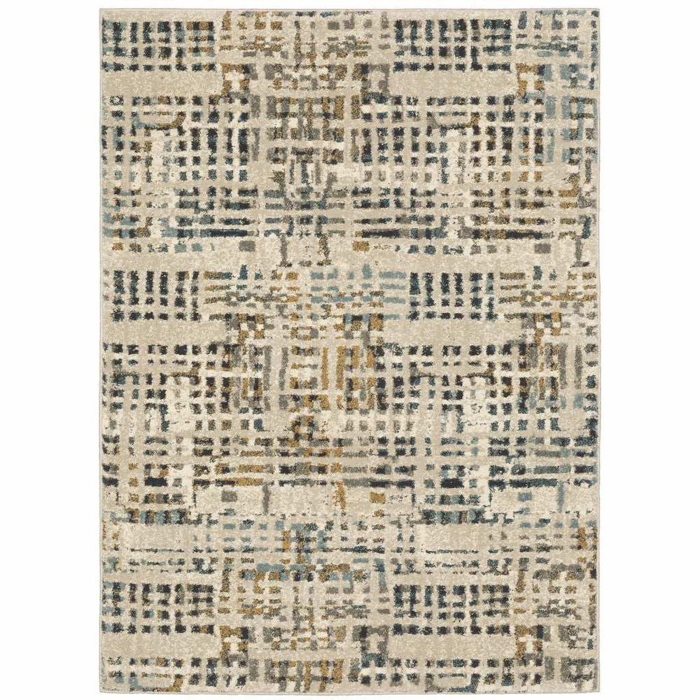4' X 6' Beige Grey Blues Orange Yellow And Ivory Abstract Power Loom Stain Resistant Area Rug - Homeroots - Flyclothing LLC