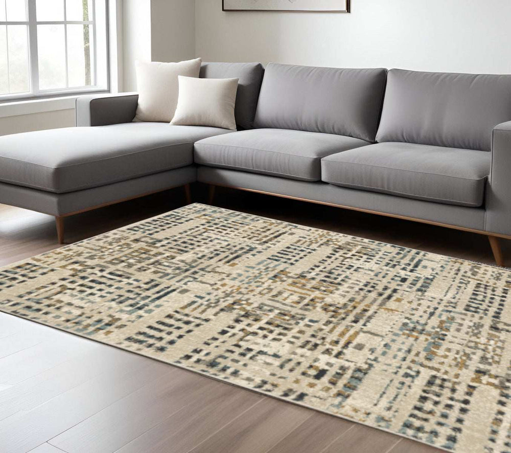 10' X 13' Beige Grey Blues Orange Yellow And Ivory Abstract Power Loom Stain Resistant Area Rug - Homeroots - Flyclothing LLC