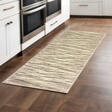 2' X 8' Ivory Sand And Ash Abstract Power Loom Stain Resistant Runner Rug - Homeroots - Flyclothing LLC