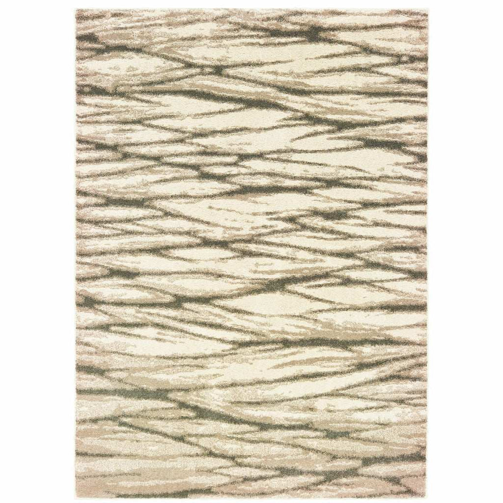 2' X 3' Ivory Sand And Ash Abstract Power Loom Stain Resistant Area Rug - Homeroots - Flyclothing LLC