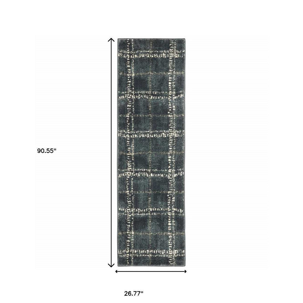 2' X 8' Blue And Ivory Geometric Power Loom Stain Resistant Runner Rug - Homeroots - Flyclothing LLC