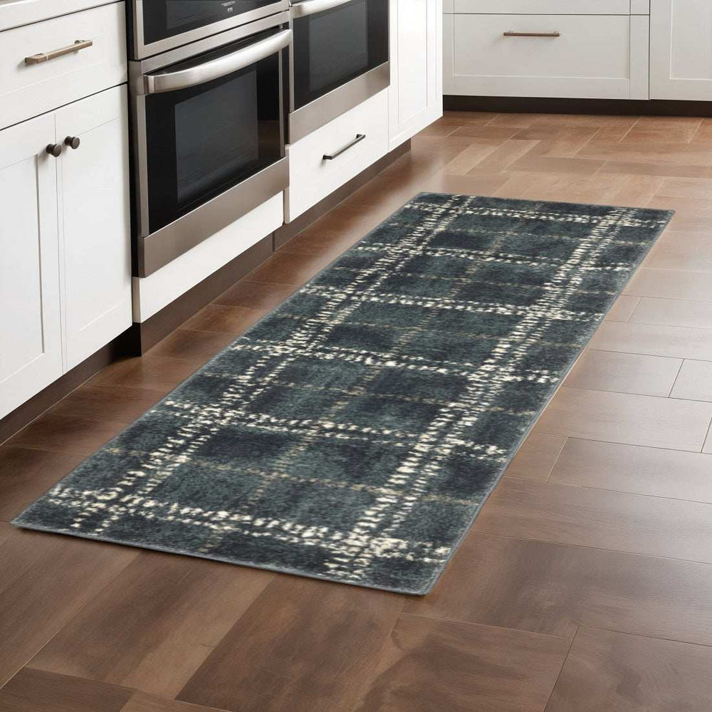 2' X 8' Blue And Ivory Geometric Power Loom Stain Resistant Runner Rug - Homeroots - Flyclothing LLC