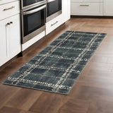 2' X 8' Blue And Ivory Geometric Power Loom Stain Resistant Runner Rug - Homeroots - Flyclothing LLC