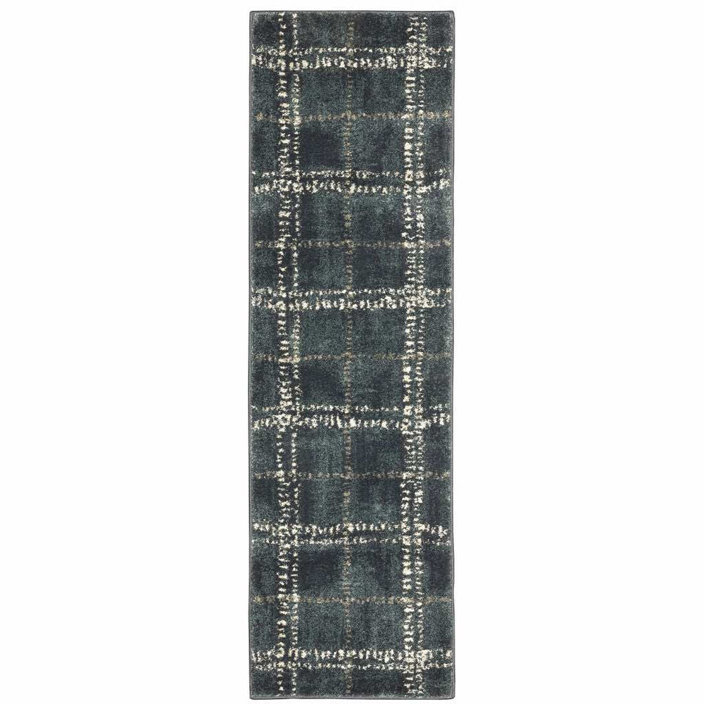 2' X 8' Blue And Ivory Geometric Power Loom Stain Resistant Runner Rug - Homeroots - Flyclothing LLC