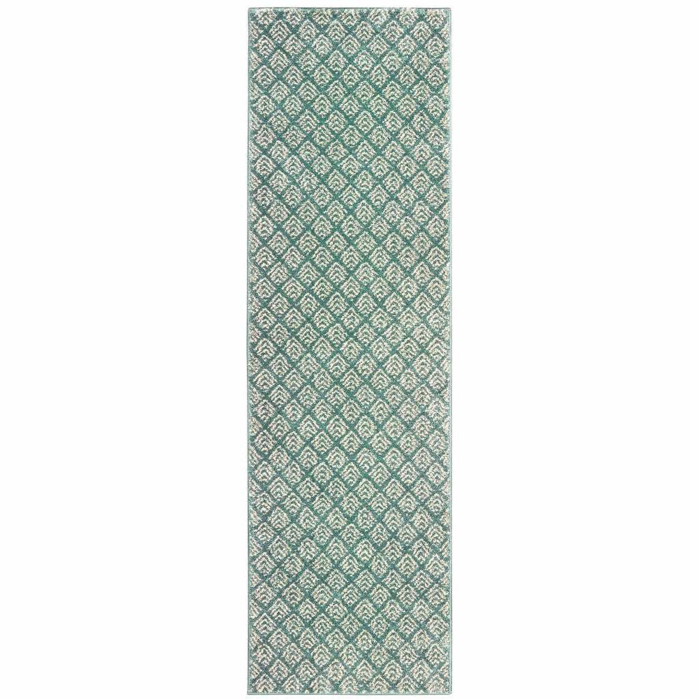 2' X 8' Foam Blue And Ivory Geometric Power Loom Stain Resistant Runner Rug - Homeroots - Flyclothing LLC