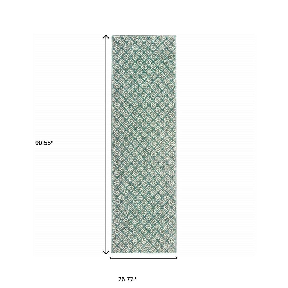 2' X 8' Foam Blue And Ivory Geometric Power Loom Stain Resistant Runner Rug - Homeroots - Flyclothing LLC