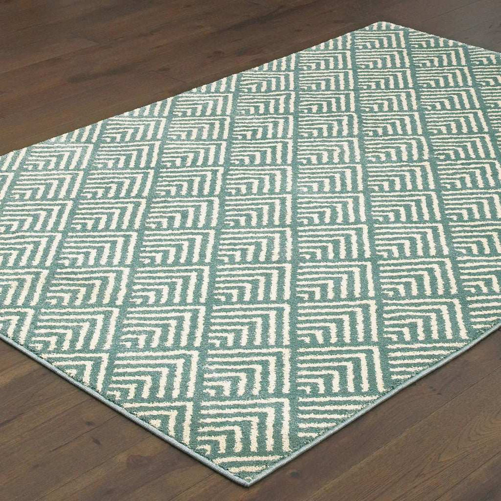 2' X 3' Foam Blue And Ivory Geometric Power Loom Stain Resistant Area Rug - Homeroots - Flyclothing LLC