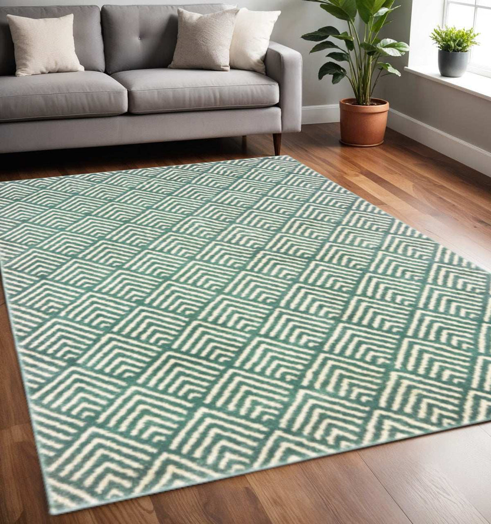 5' X 7' Foam Blue And Ivory Geometric Power Loom Stain Resistant Area Rug - Homeroots - Flyclothing LLC