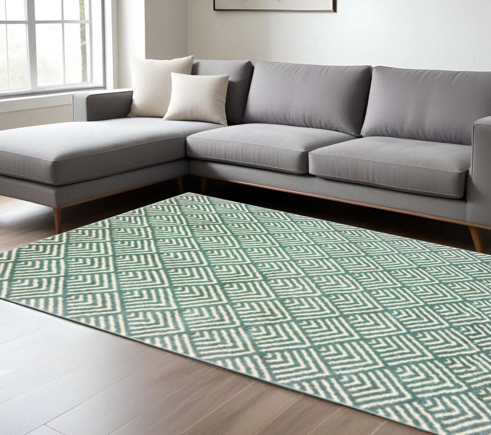 6' X 9' Foam Blue And Ivory Geometric Power Loom Stain Resistant Area Rug - Homeroots - Flyclothing LLC