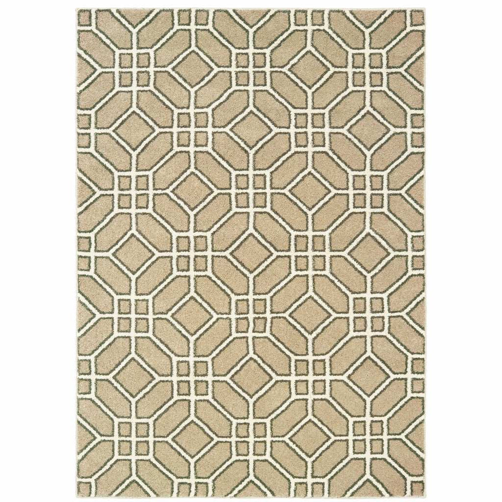 10' X 13' Sand And Ivory Geometric Power Loom Stain Resistant Area Rug - Homeroots - Flyclothing LLC