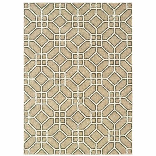 10' X 13' Sand And Ivory Geometric Power Loom Stain Resistant Area Rug - Homeroots - Flyclothing LLC