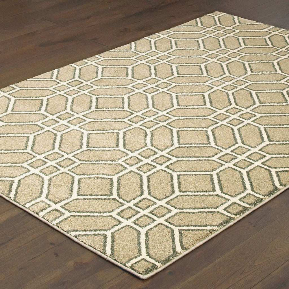 10' X 13' Sand And Ivory Geometric Power Loom Stain Resistant Area Rug - Homeroots - Flyclothing LLC