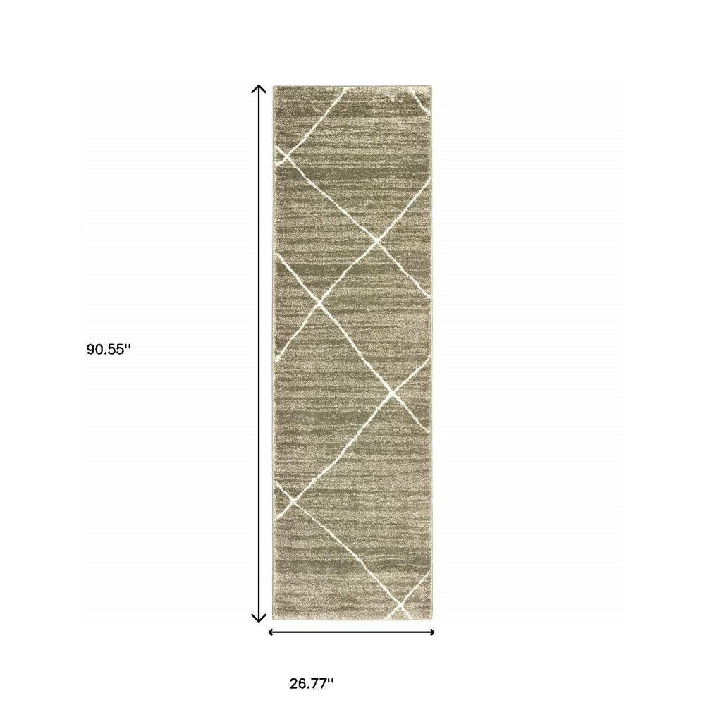 2' X 8' Grey And Ivory Geometric Power Loom Stain Resistant Runner Rug - Homeroots - Flyclothing LLC