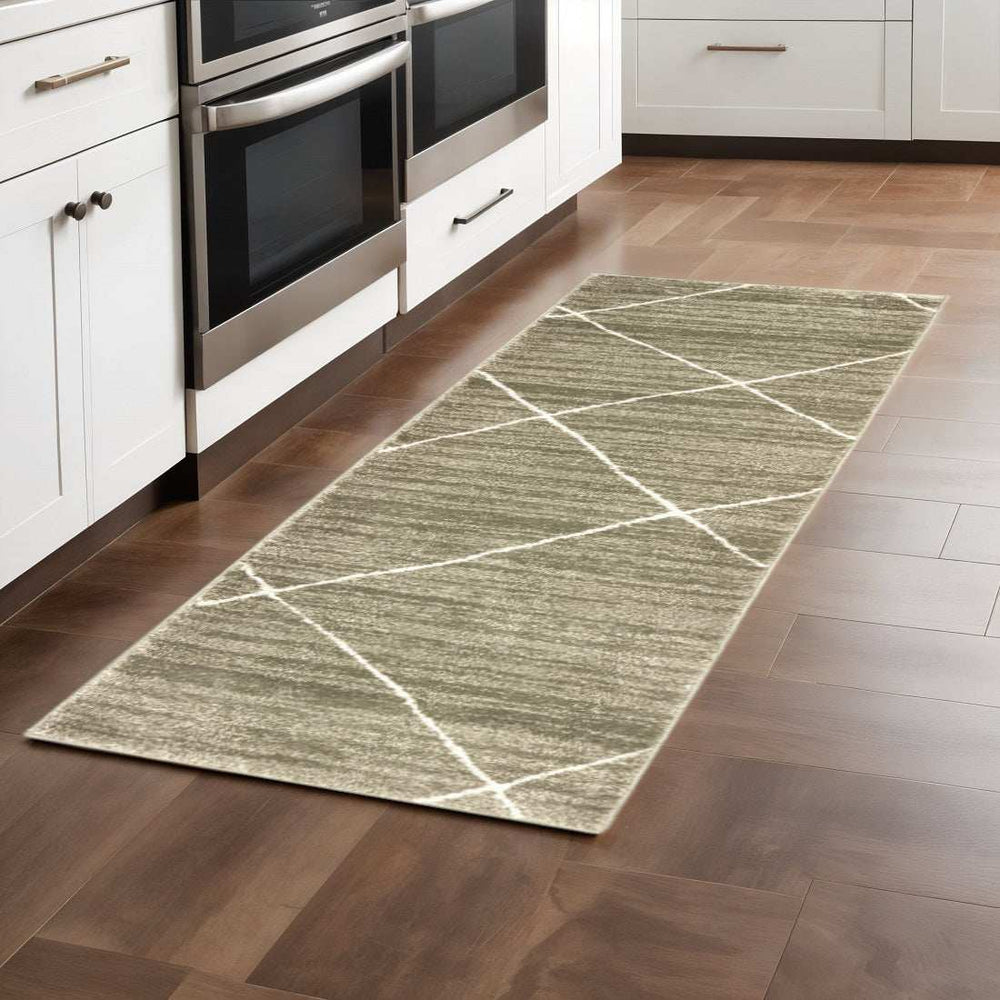 2' X 8' Grey And Ivory Geometric Power Loom Stain Resistant Runner Rug - Homeroots - Flyclothing LLC