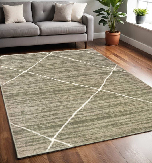 5' X 7' Grey And Ivory Geometric Power Loom Stain Resistant Area Rug - Homeroots - Flyclothing LLC