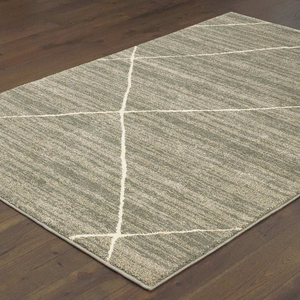 10' X 13' Grey And Ivory Geometric Power Loom Stain Resistant Area Rug - Homeroots - Flyclothing LLC